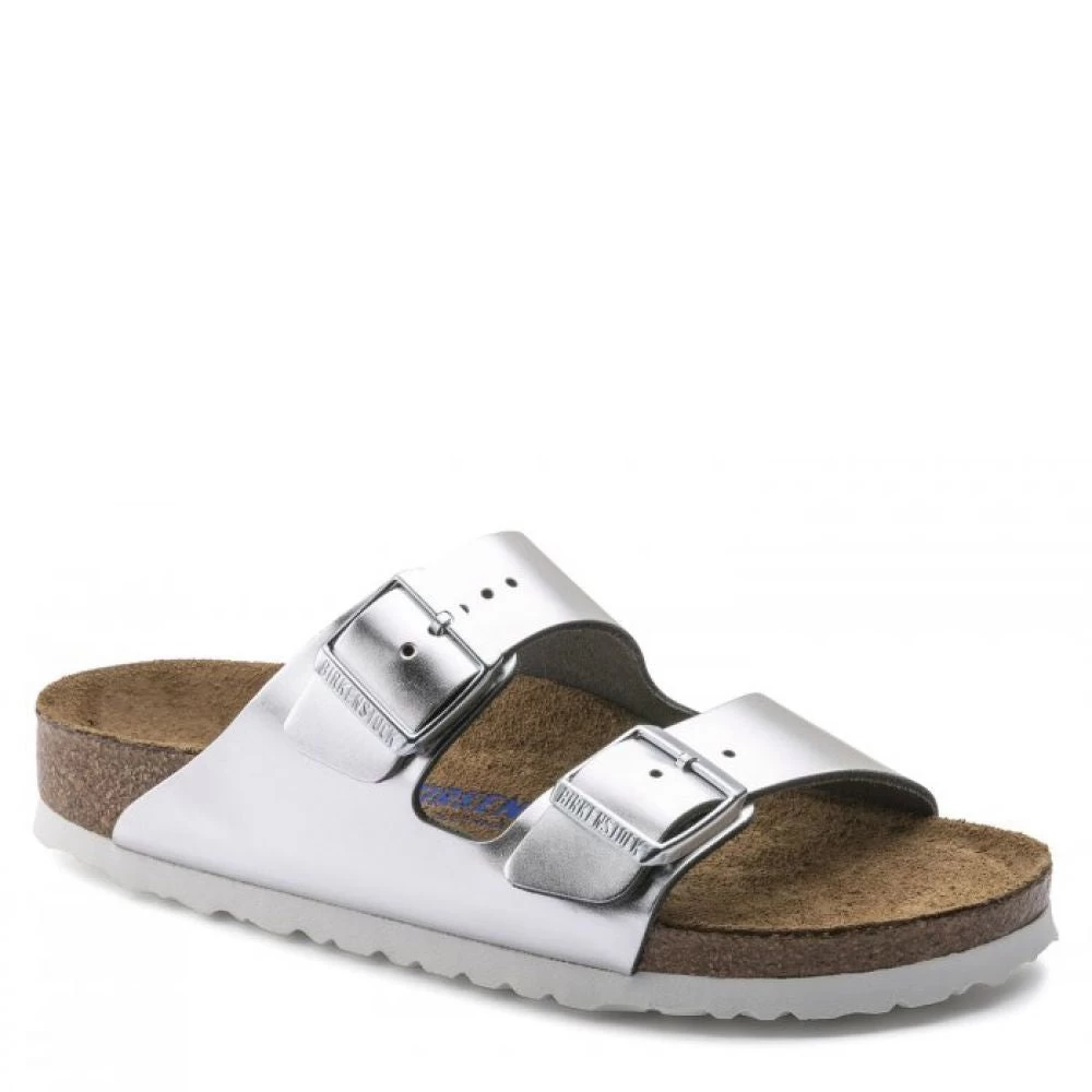 Birkenstock Women's Arizona Softbed Leather In Metallic Silver (Narrow Width) 4 Birkenstock Women's Arizona Softbed Leather In Metallic Silver (Narrow Width) - Image 2