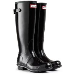 Hunter Women's Original Back Adjustable Gloss Rain Boots In Black -Style Walk Shop 1 7 179 hunt tall adjustable gloss black 3 1100x