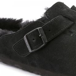 Birkenstock Boston Shearling Suede Leather In Black -Style Walk Shop 2 5 259883 detail 1 1100x