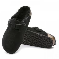 Birkenstock Boston Shearling Suede Leather In Black -Style Walk Shop 2 5 259883 sole 1100x