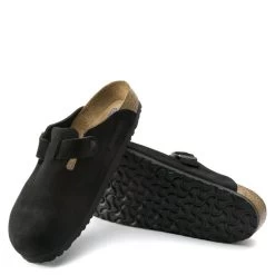 Birkenstock Boston Softbed Suede Leather In Black -Style Walk Shop 660471 4 1100x