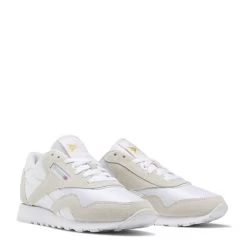 Reebok Women's Classic Nylon In White/Light Grey 8 Reebok Women's Classic Nylon In White/Light Grey -Style Walk Shop fv4507 5 footwear photography front lateral top view white 1100x